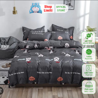 Ga Trải Giường Poly Cotton, Ga Nệm Mùa Hè Poly Cotton Kèm 2 Vỏ Gối Nằm Đủ Kích Thước Mẫu CÚN GHI (Được Chọn Màu)