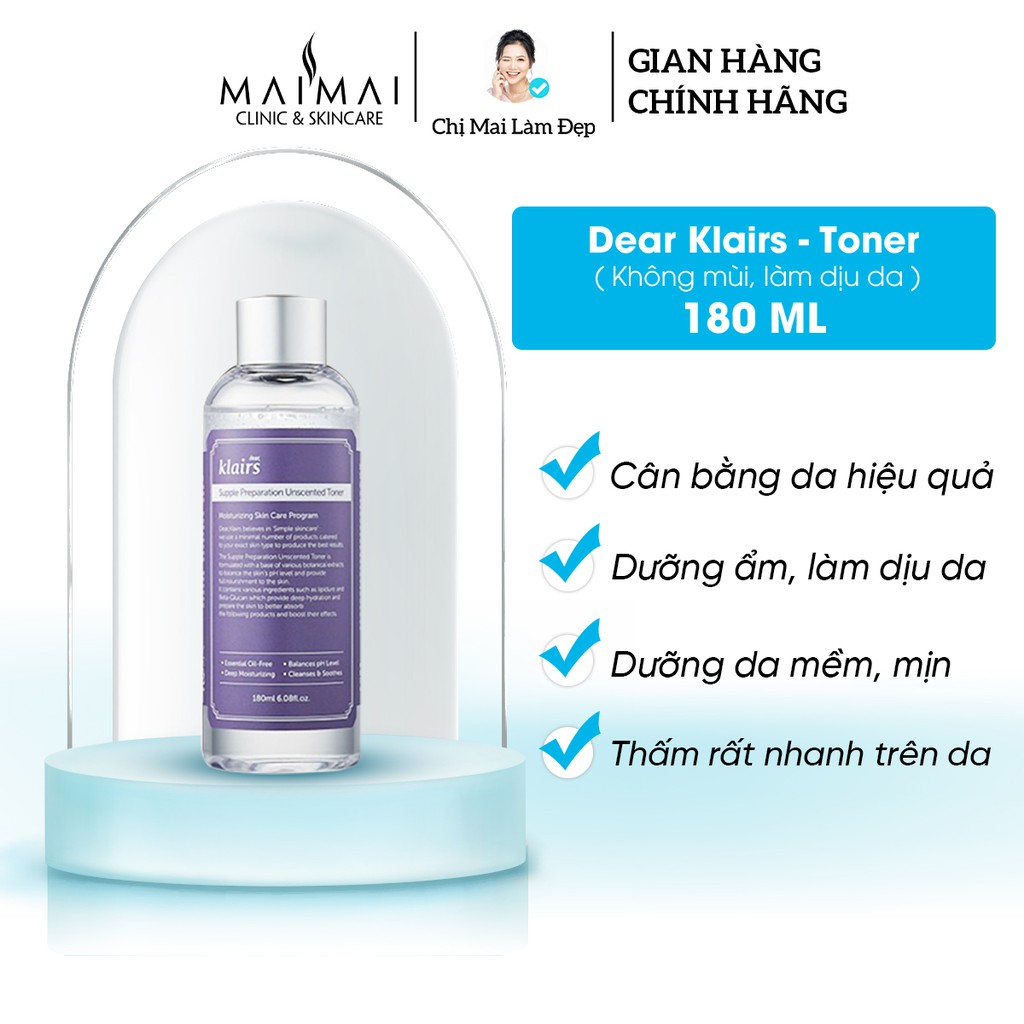 Nước Hoa Hồng Không Mùi Dear Klairs Dưỡng Ẩm Da Và Làm Mềm Da 180ml (skinacre) | BigBuy360 - bigbuy360.vn