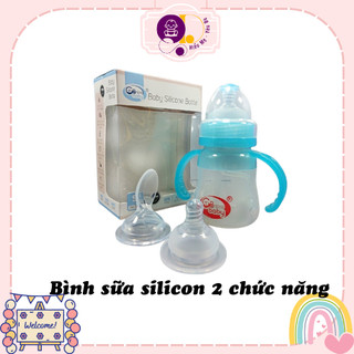 Bình sữa silicon 2 chức năng GB BaBy có quai cầm 150ml và 250ml ( có tặng núm )