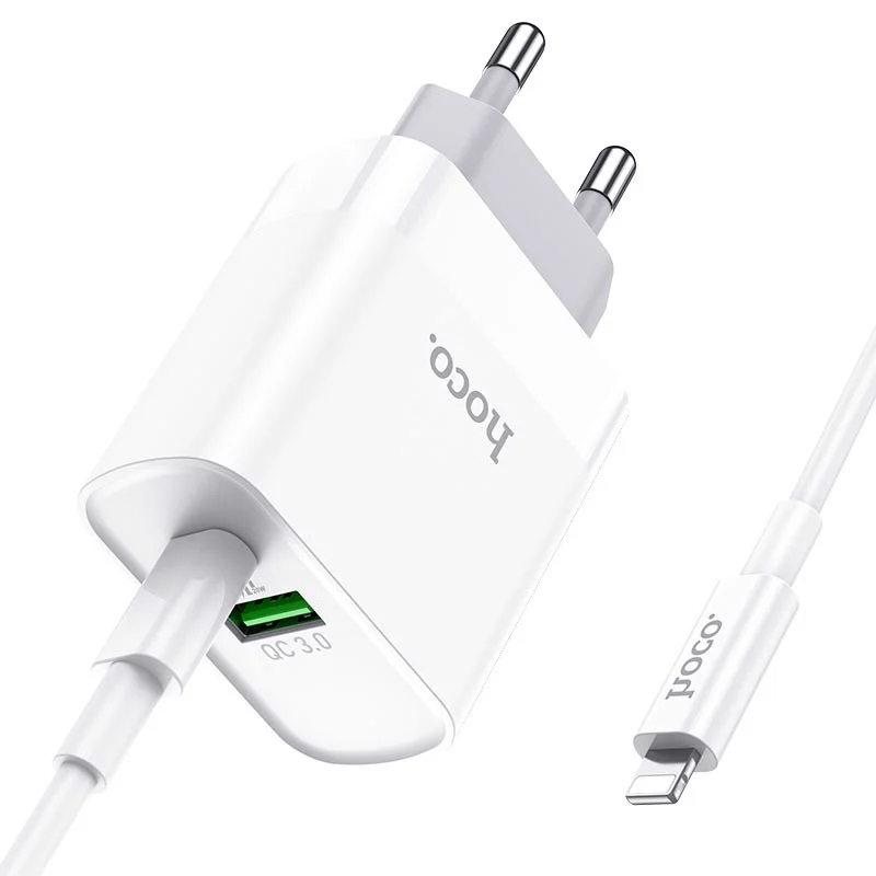 Bộ Củ + Cáp HOCO C80a ( Tặng kèm cáp Type-C to IP )- Cốc Sạc 2 cổng (1 USB-A : 18W + Type-C : 20W) [Bh 12Th]