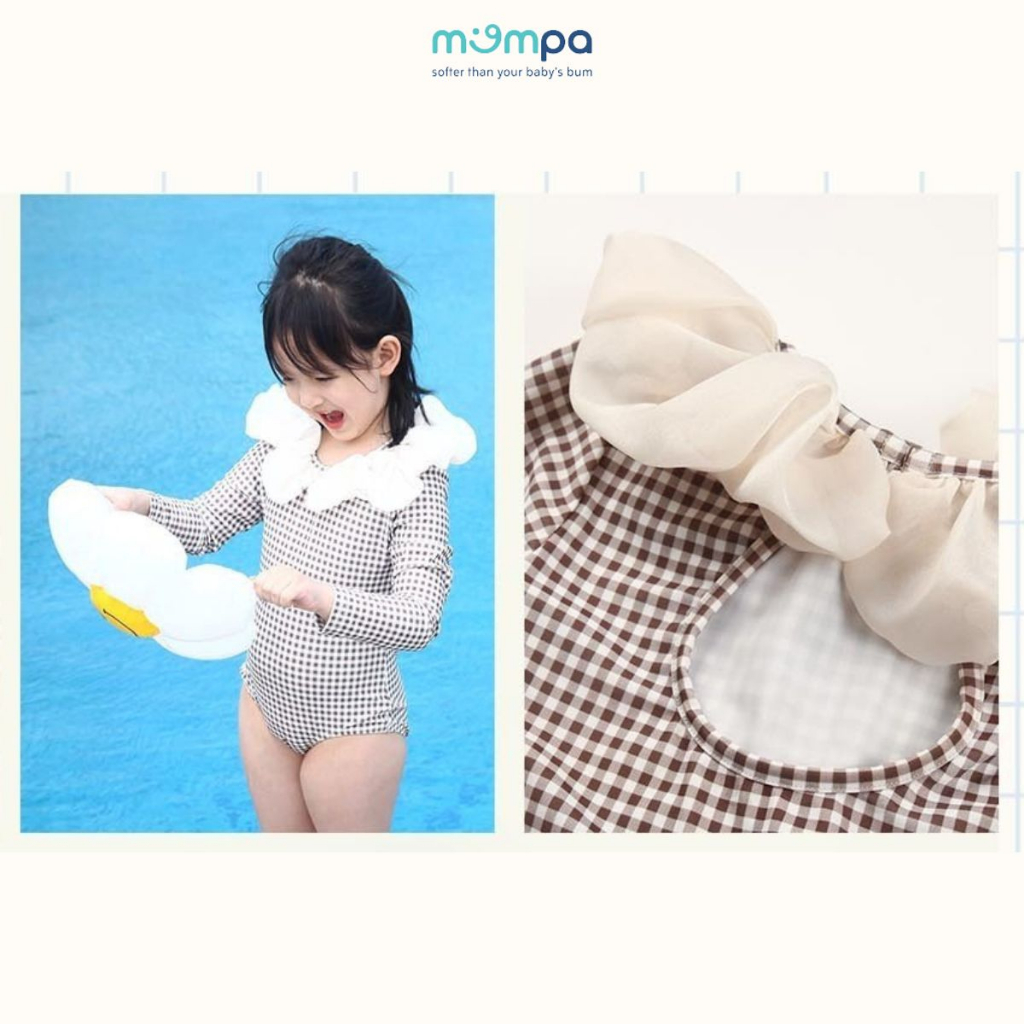 Đồ bơi bé gái Mompa 2-6 tuổi bộ Bikini tặng kèm mũ bơi vải Cotton thoáng mát mềm mát thấm hút co giãn nhanh khô 100