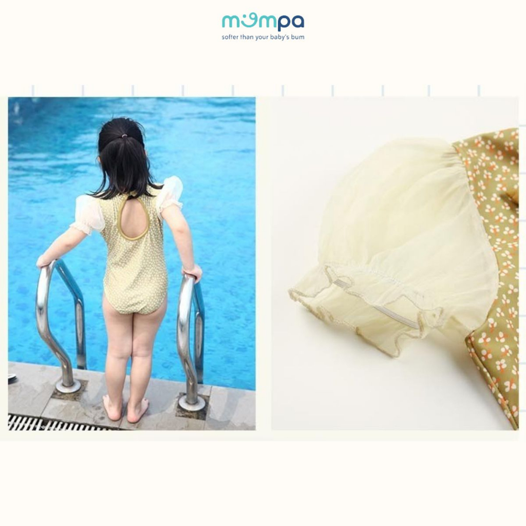 Đồ bơi bé gái Mompa 2-6 tuổi bộ Bikini tặng kèm mũ bơi vải Cotton thoáng mát mềm mát thấm hút nhanh khô 101