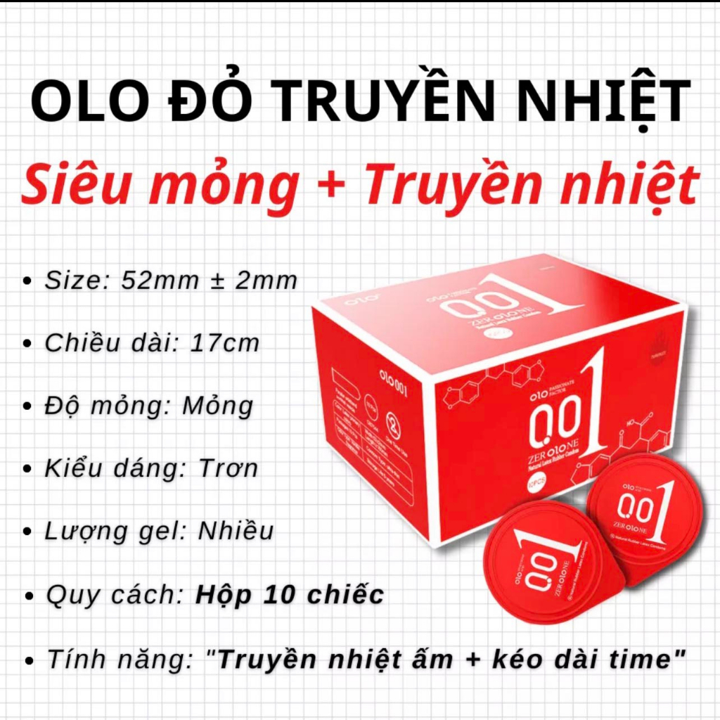 Bao Cao Su Olo Siêu Mỏng 001 Kéo Dài Thời Gian Quan Hệ, Nhiều Gel Bôi Trơn, Truyền Nhiệt - Hộp 10 Cái Có Che Tên Kín Đáo