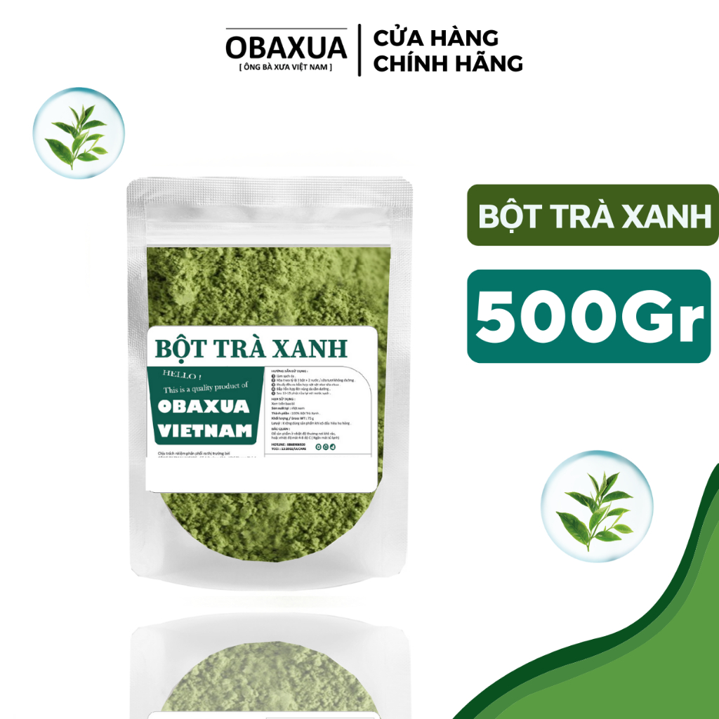 500Gr Bột trà xanh nguyên chất Obaxua - Mặt nạ trà xanh đắp mặt giúp bóc bã nhờn, ngừa mụn, mờ thâm