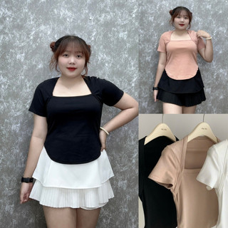  Áo Thun Bigsize 58kg-95kg  Nữ Tay Ngắn Cổ Vuông,Áo Kiểu Croptop Big Size Chất Borip Mềm Mịn Mã A53 