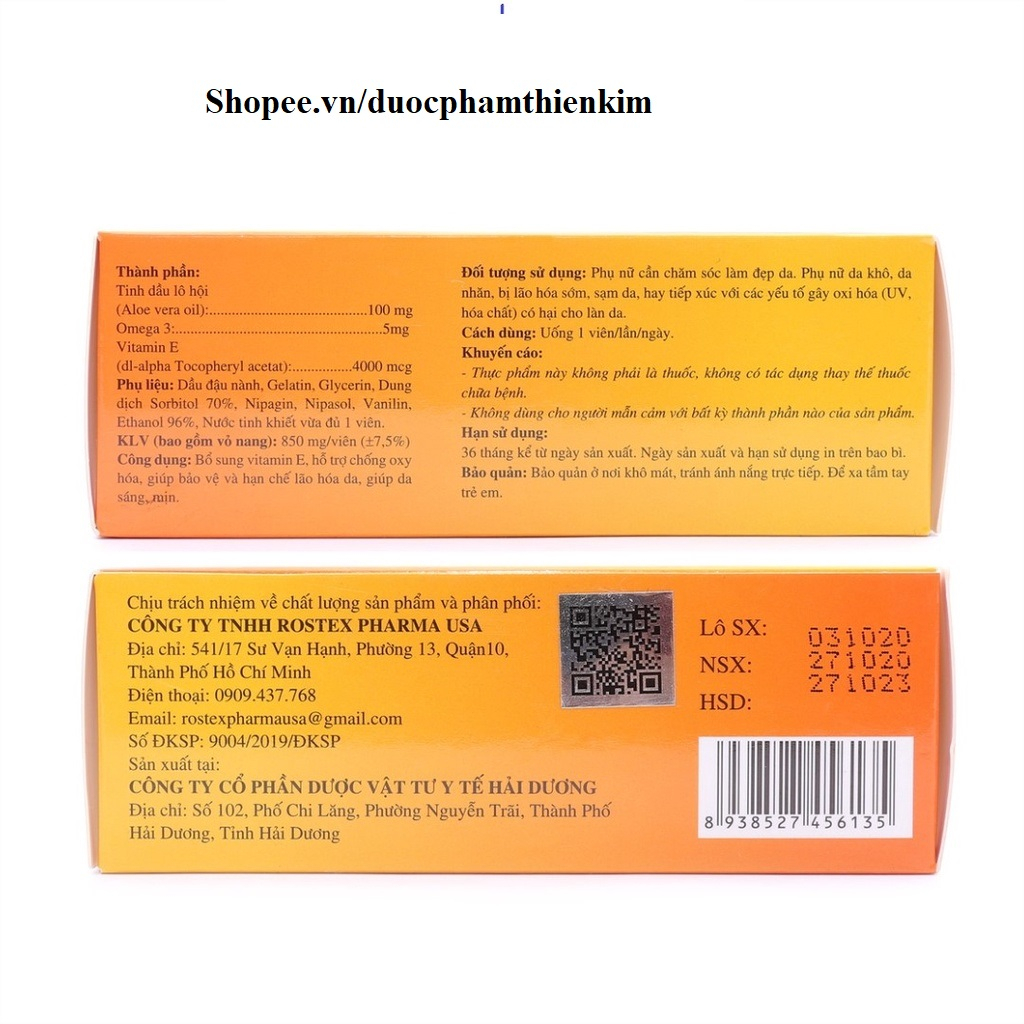 Viên uống đẹp da vitamin E vivita E  giúp sáng da, mờ nám, cấp ẩm - Hộp 30 viên  hỗ trợ giảm lão hóa da