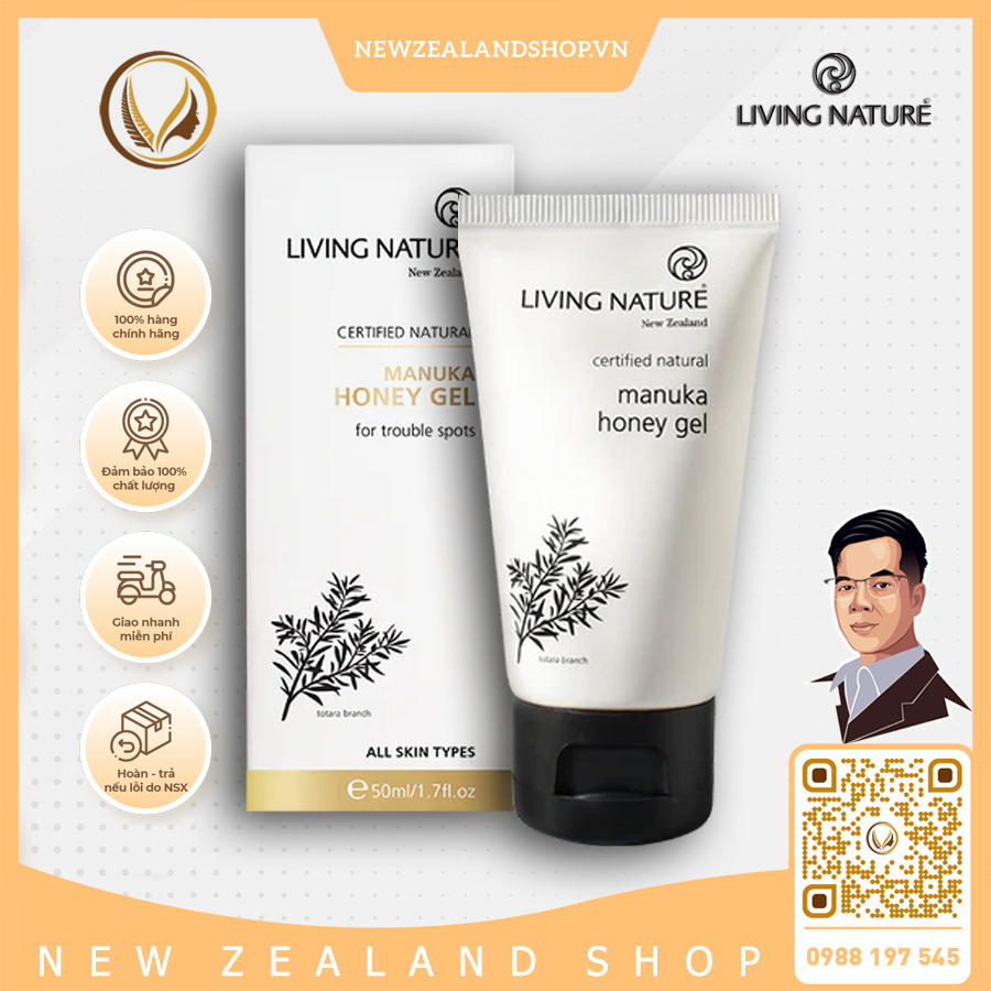 Gel xóa mụn, giảm thâm mụn Living Nature Manuka Honey Gel 50ml