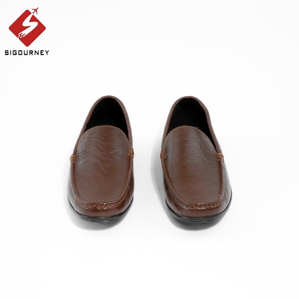 Giày lười nam da bò nhập khẩu, giày mọi nam SIGOURNEY màu nâu dập hoa văn SIG20 bảo hành 18 tháng