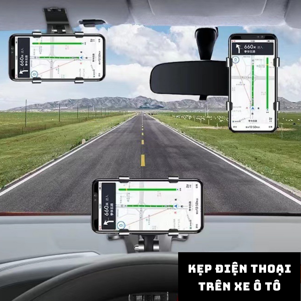 Giá đỡ điện thoại trên ô tô, kẹp điện thoại ô tô gắn trên bảng điều khiển - gương chiếu hậu - kẹp che nắng xoay 360 độ | BigBuy360 - bigbuy360.vn