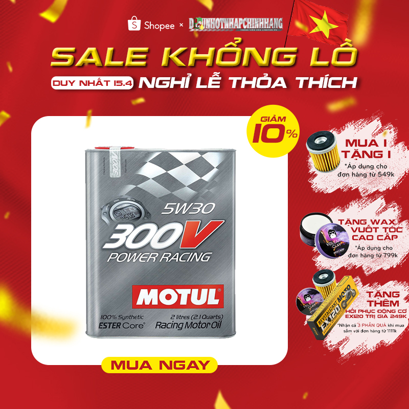 Dầu nhớt tổng hợp hàng đầu cao cấp xe tay ga Motul 300V Power Racing 5W-30 (motul racing) can 2L