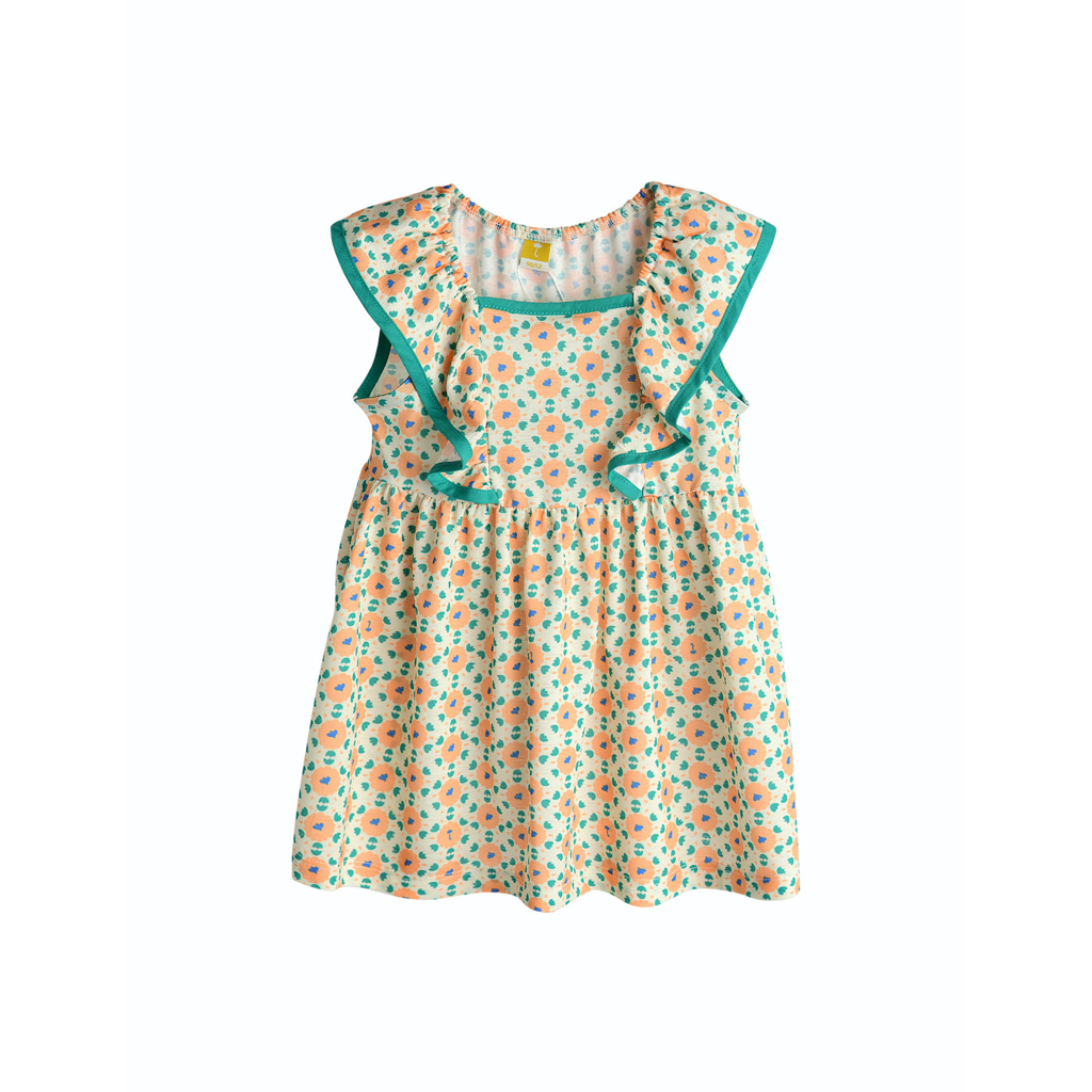 Váy thun xuất Hàn bèo vai ngực 2 màu hoa vàng / hồng size 90 - 130