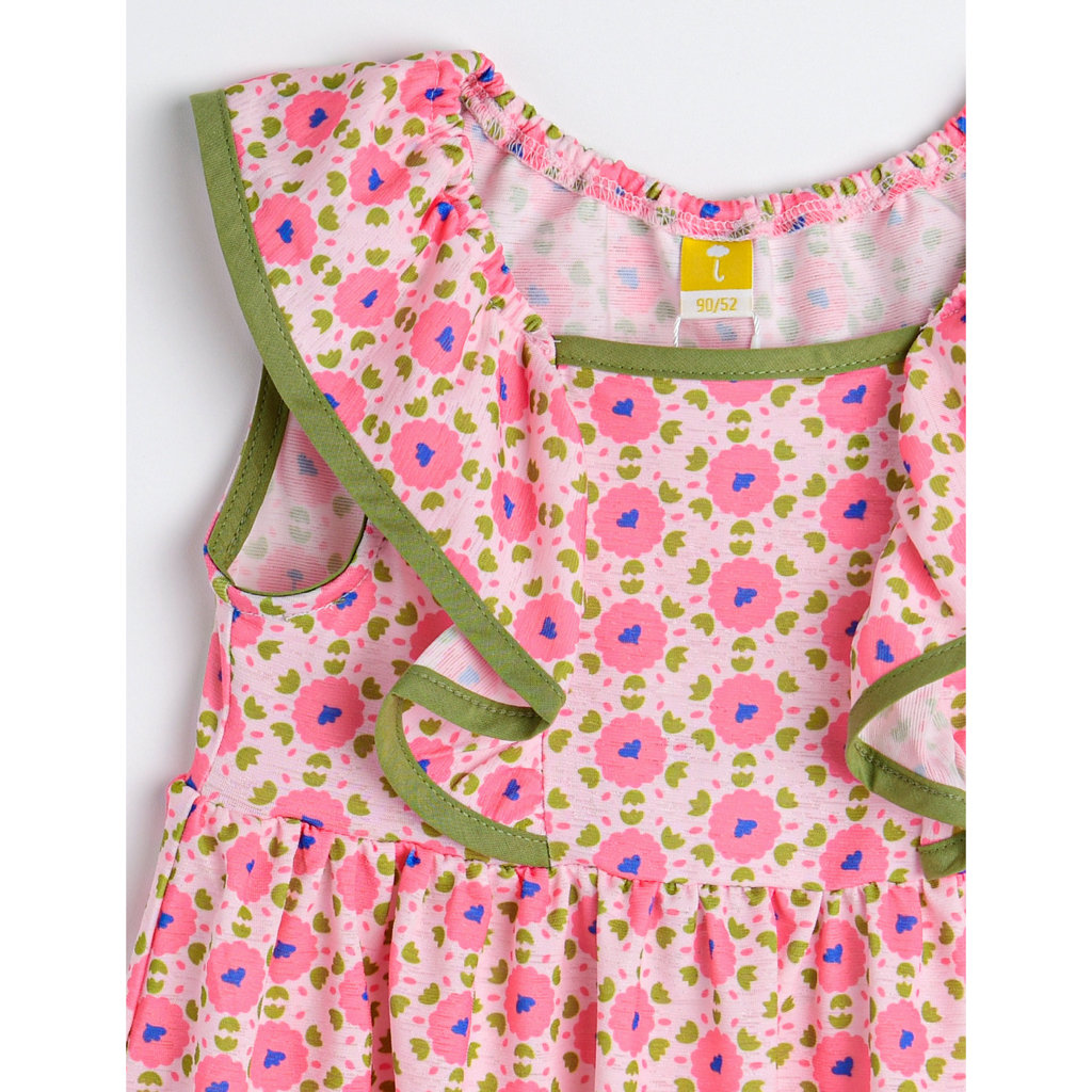 Váy thun xuất Hàn bèo vai ngực 2 màu hoa vàng / hồng size 90 - 130