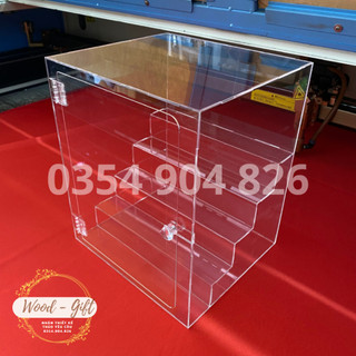 Tủ mica trưng bày nước hoa mỹ phẩm có thang cuốn 5 tầng