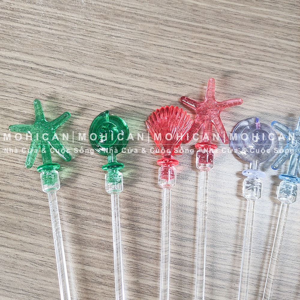 Thìa nhựa khuấy Fataco hình hải sản ốc ngộ nghĩnh  dễ thương dài 23cm, cây khuấy trang trí FATN-KHUAYOC23