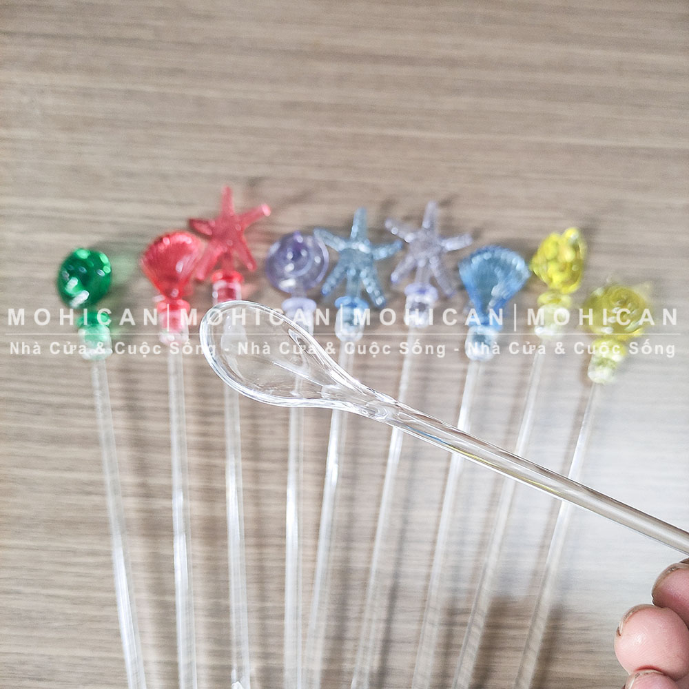Thìa nhựa khuấy Fataco hình hải sản ốc ngộ nghĩnh  dễ thương dài 23cm, cây khuấy trang trí FATN-KHUAYOC23