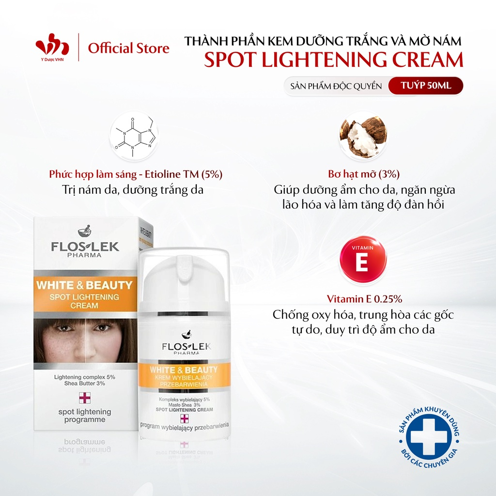 Kem dưỡng trắng và mờ nám ban đêm Floslek Spot Lightening Cream giúp cải thiện độ ẩm, phục hồi da 50ml/tuýp