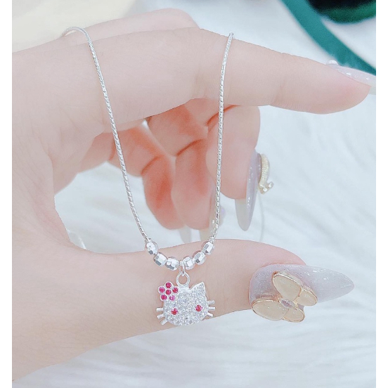 Dây chuyền bạc hình mèo kitty dễ thương cho bé gái, trang sức bạc trẻ em