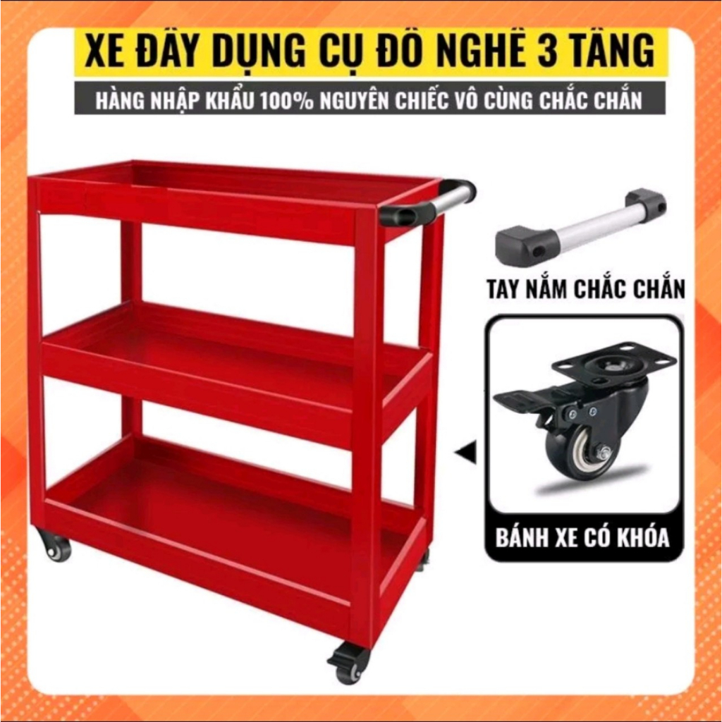 Xe đẩy đồ nghề 3 ngăn, xe đẩy dụng cụ 3 tầng Hàng nhập khẩu, CSG