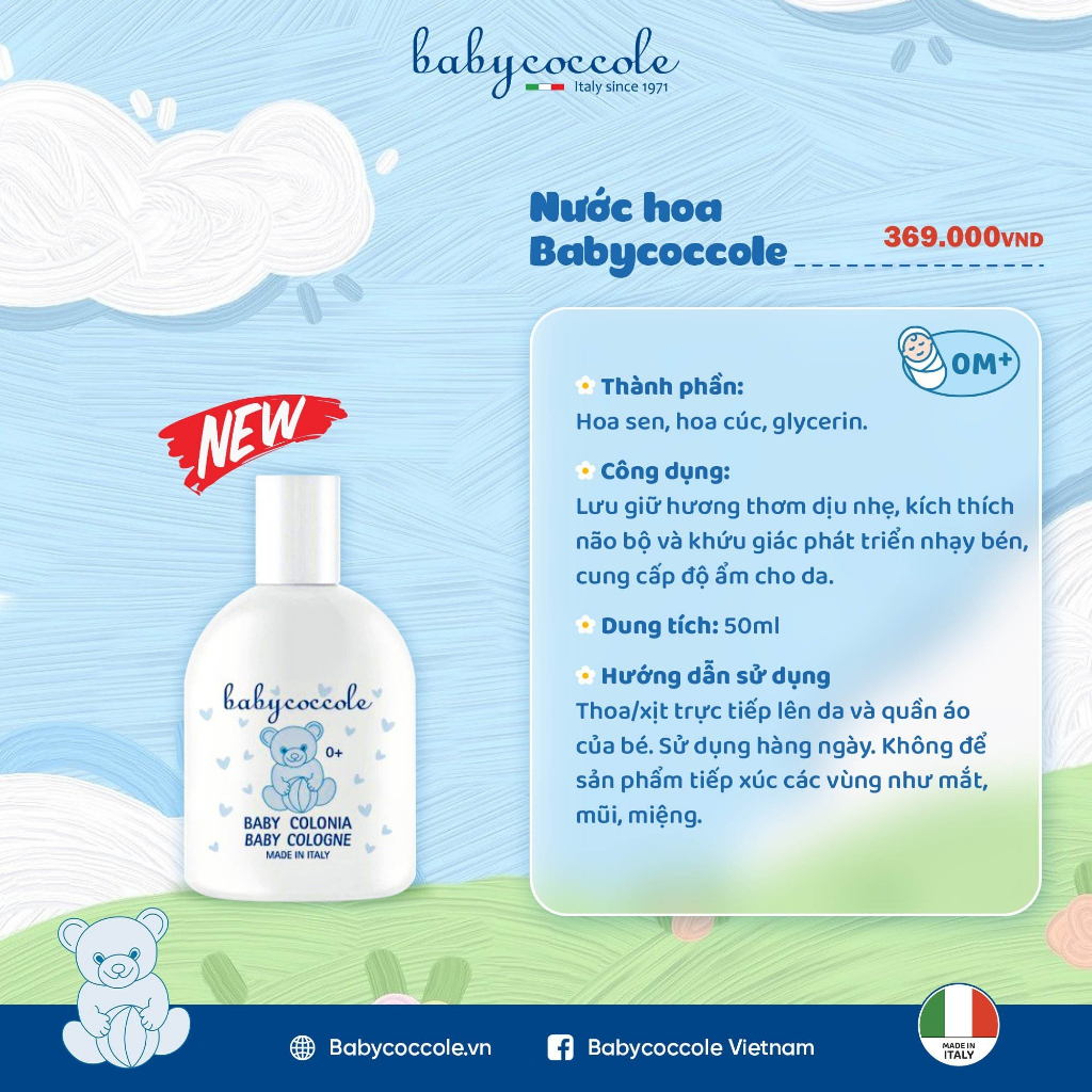 Nước hoa cho bé Babycoccole 0M+ an toàn cho trẻ sơ sinh & em bé chiết xuất hoa sen 50ml