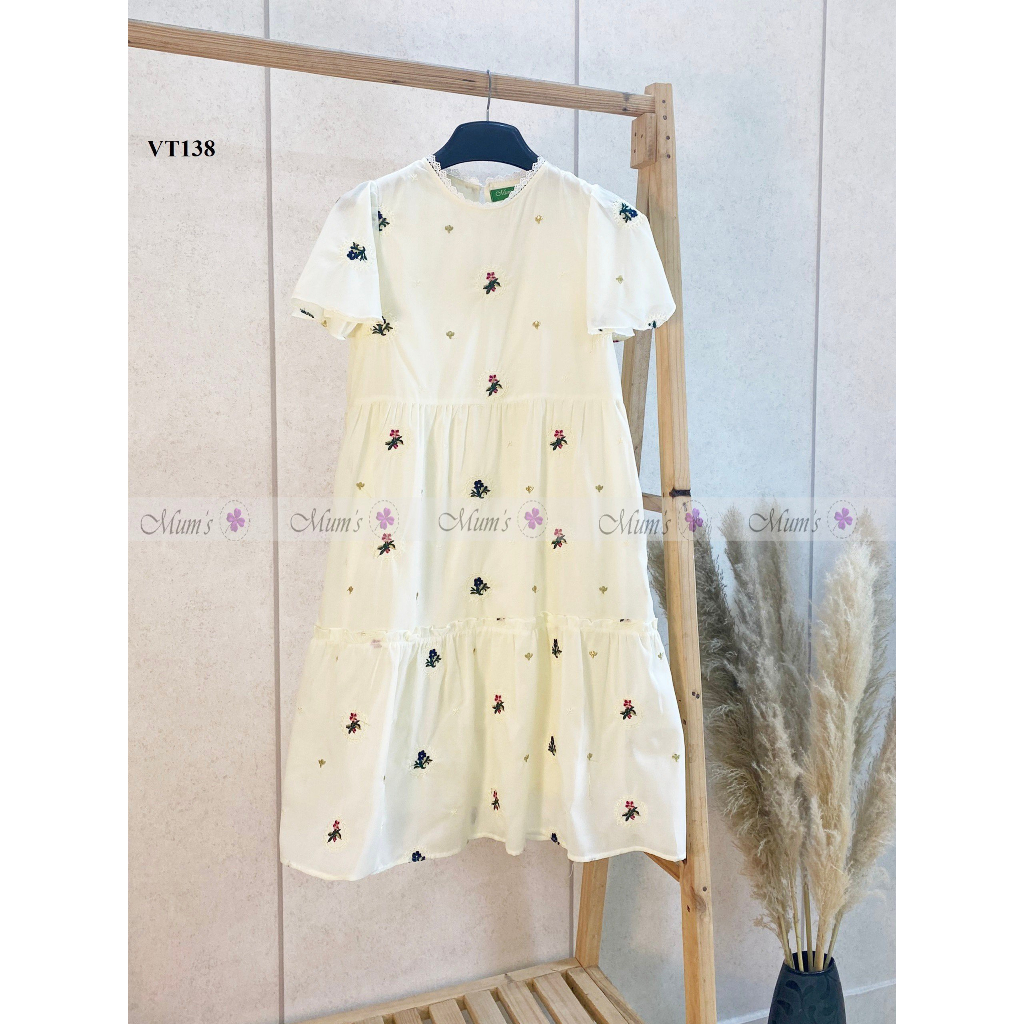 ĐẦM BẦU MUM'SHOP VT138 Thô thêu hoa tay bồng 3 tầng