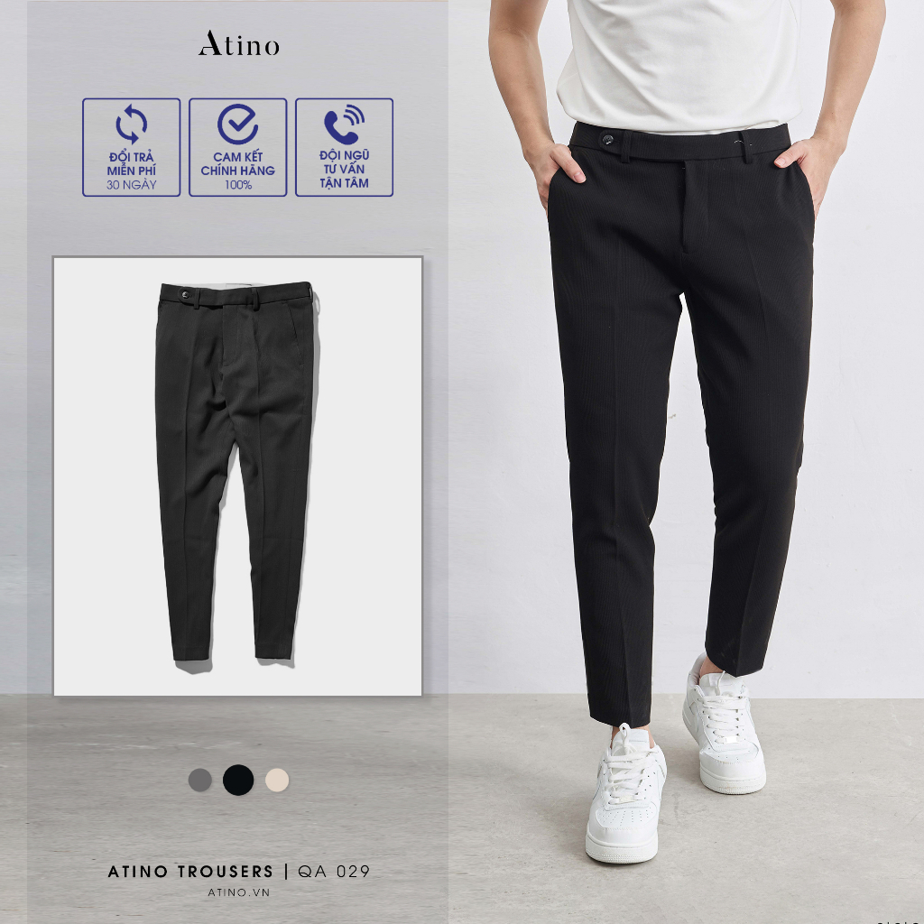 Quần Âu Nam Trơn ATINO Vải Polyester Co Giãn Pha Rayon Thông Thoáng Form Regular QA029