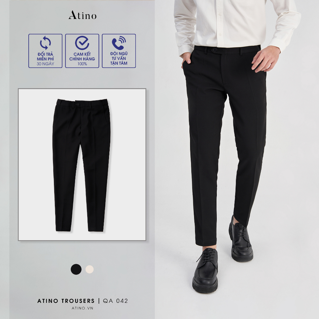 Quần Âu Nam Trơn ATINO Vải Polyester Co Giãn Pha Rayon Thông Thoáng Form Slim QA042