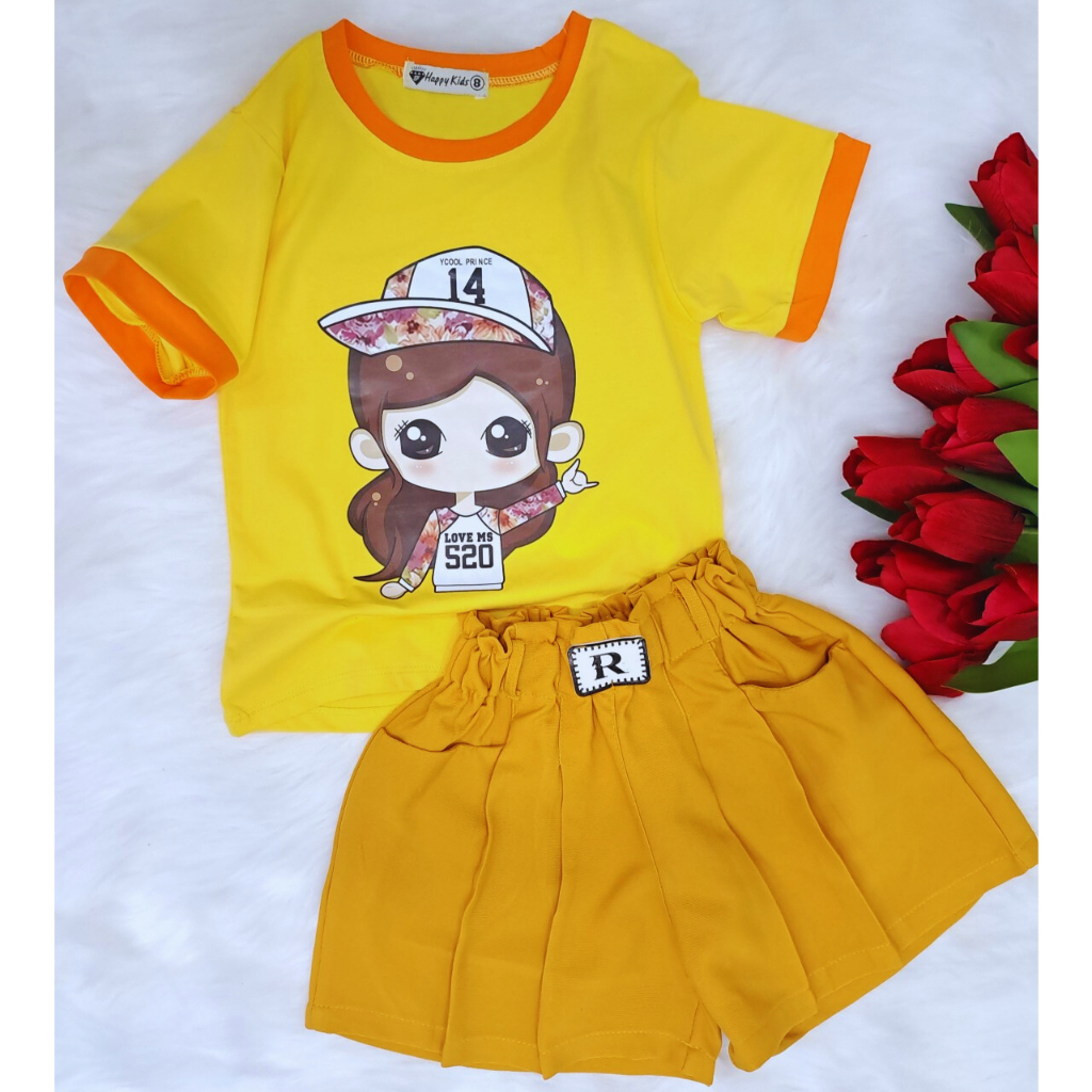 Bộ bé gái áo coton quần kaki dáng váy xếp ly happykids97 dễ thương cho bé từ 15 đến 30kg mẫu số 2