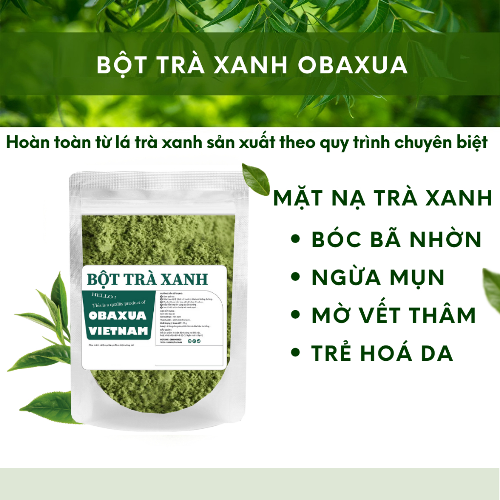 500Gr Bột trà xanh nguyên chất Obaxua - Mặt nạ trà xanh đắp mặt giúp bóc bã nhờn, ngừa mụn, mờ thâm | BigBuy360 - bigbuy360.vn