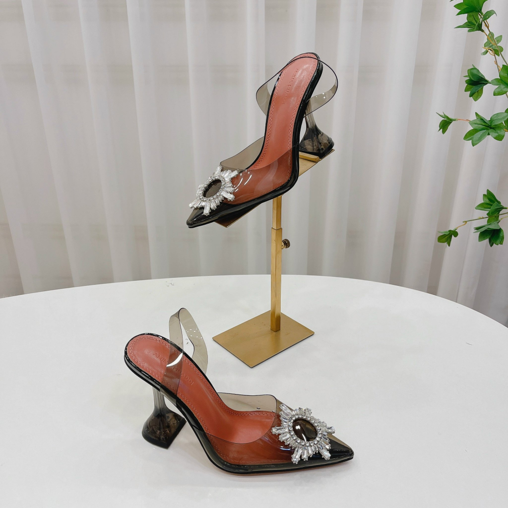 Sandal mica trong đá mặt trời màu đen gót loe 9cm