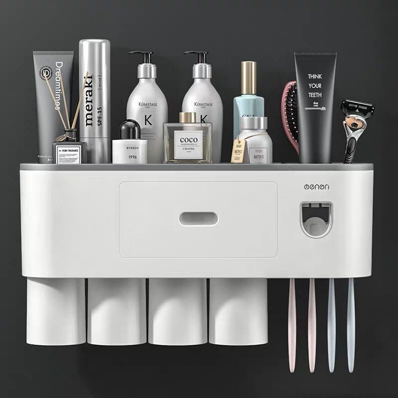 Giá treo bàn chải đánh răng OENON kèm nhả kem đánh răng tự động nhựa ABS cao cấp kèm cốc hút từ tính