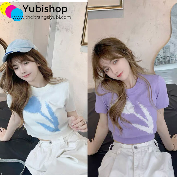 Áo len nữ tay ngắn, mẫu hoa tulip cực xinh, lên dáng đẹp, cực hot Chất đẹp phom chuẩn dòng store