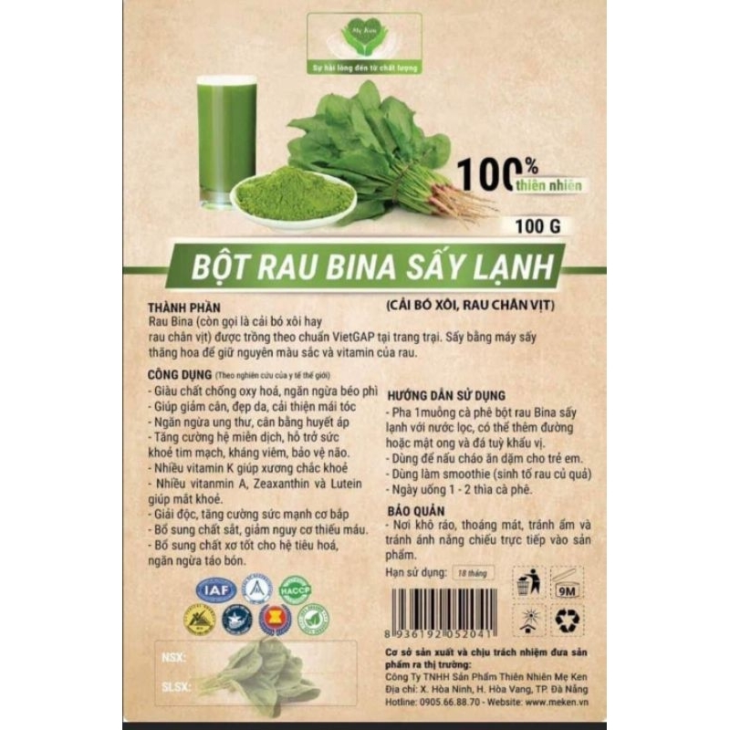 Bột rau bina sấy lạnh Mẹ Ken