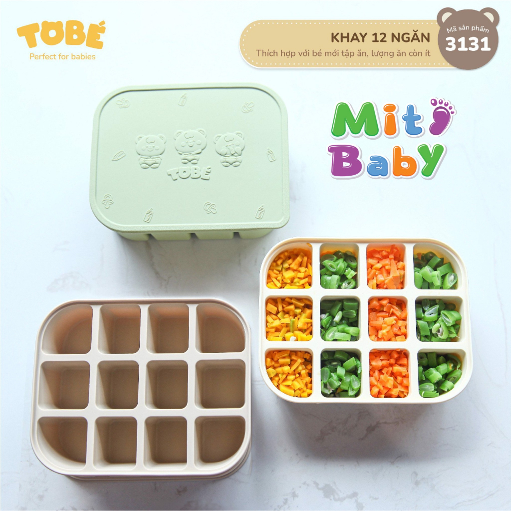 Khay trữ đông Bar-rot có nắp, Khay chia ngăn silicone ăn dặm cho bé