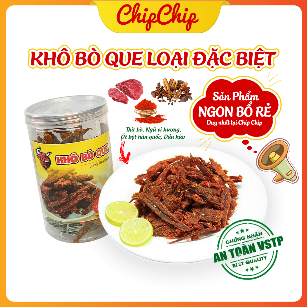 Khô Bò Que Loại Đặc Biệt Hũ 250g ChipChipanngon Ăn Vặt Hà Nội Vệ Sinh An toàn Thực Phẩm