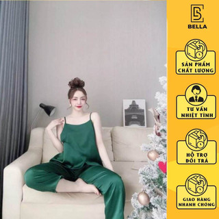 Đồ bộ Bella.boutique0202 ngủ nữ mặc nhà pyjama sexy 2 dây quần dài vải satin Freesize 54kg