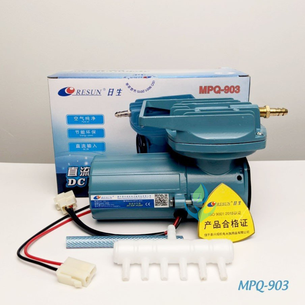 Máy bơm oxi 12v -35w chuyên dùng trong vận chuyển thủy-hải sản thương hiệu RESUN model MPQ-903 - 6 vòi ra khí.