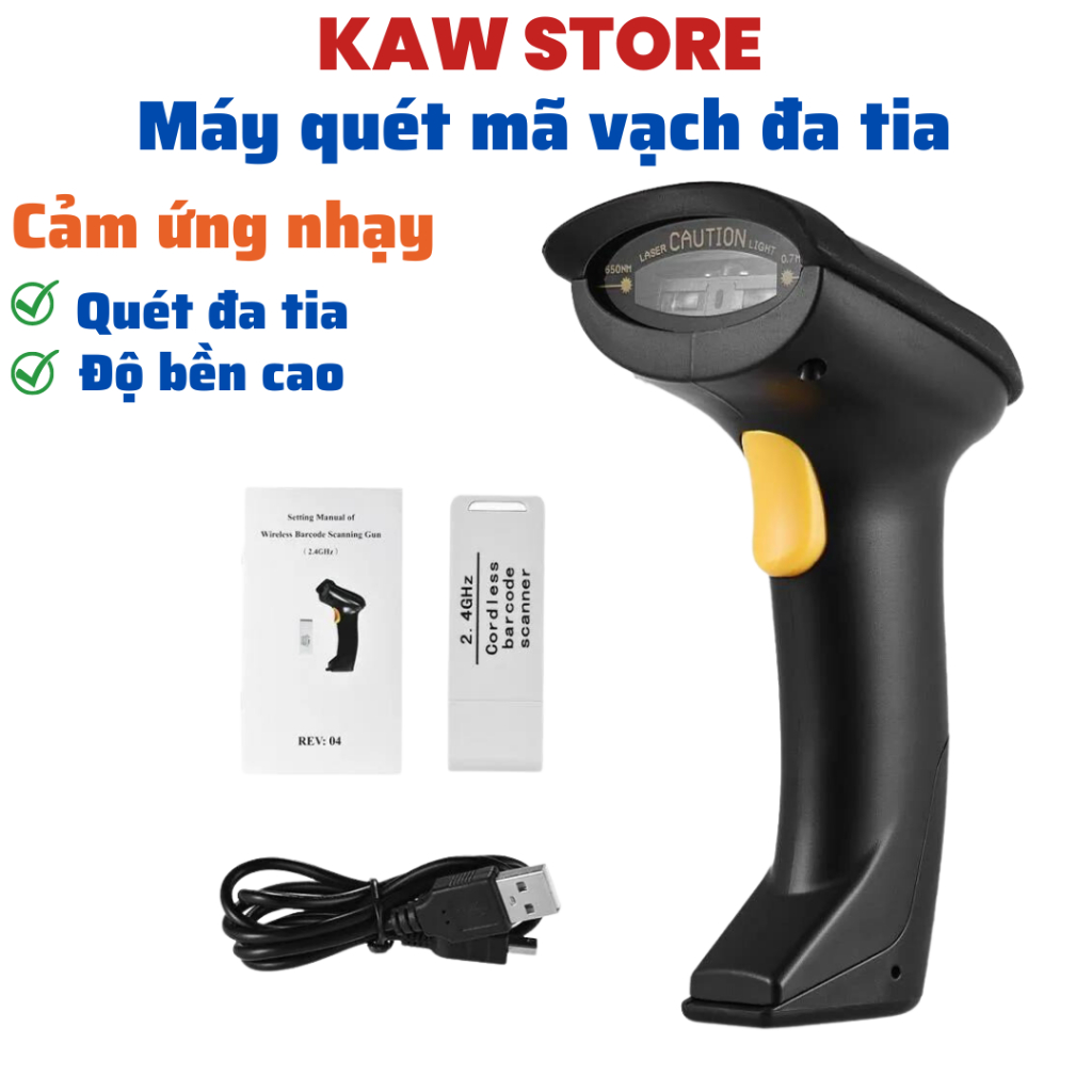 Máy bắn mã vạch Kaw 2D - Hàng Chính Hãng, Không Dây, Bluetooth 5.0, quét mã vạch đa tia