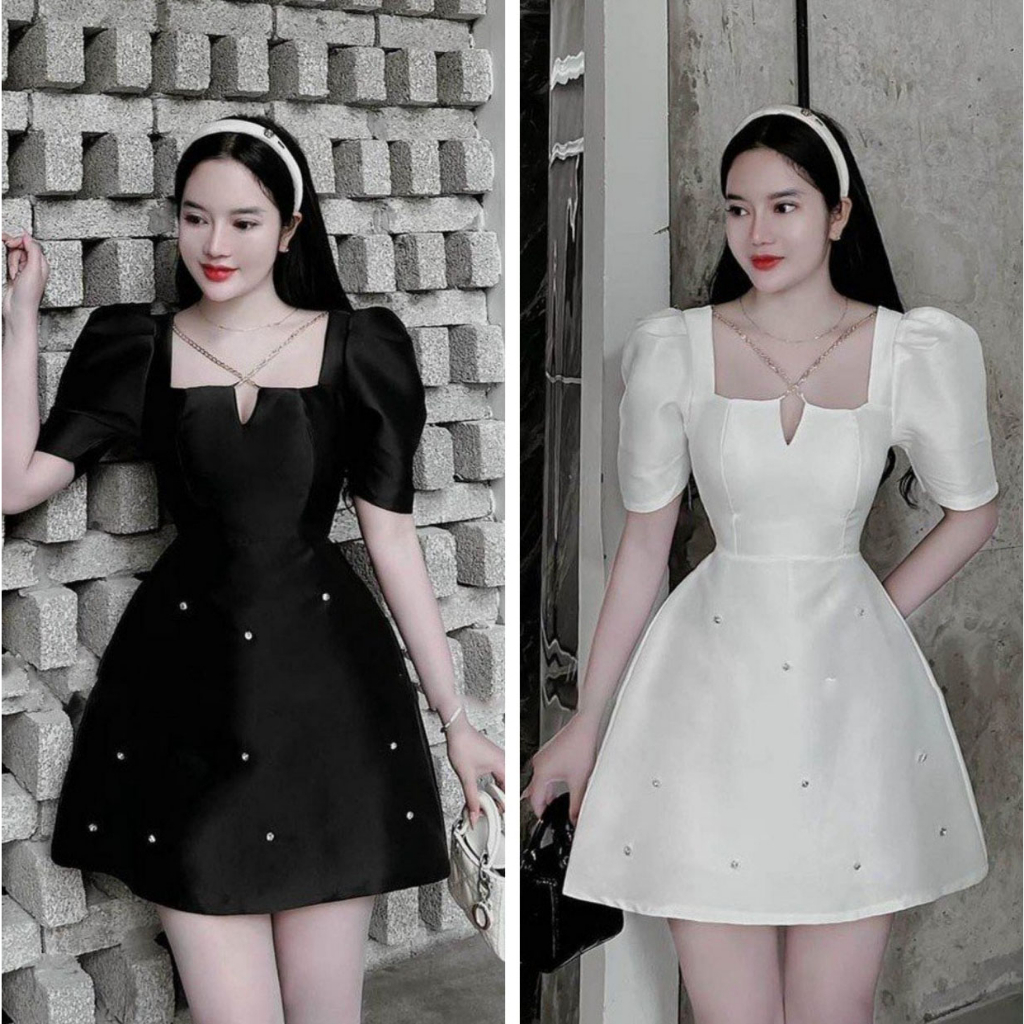 Đầm Nữ xòe sang trọng tiểu thư đính ngọc thích hợp đi tiệc, đi chơi