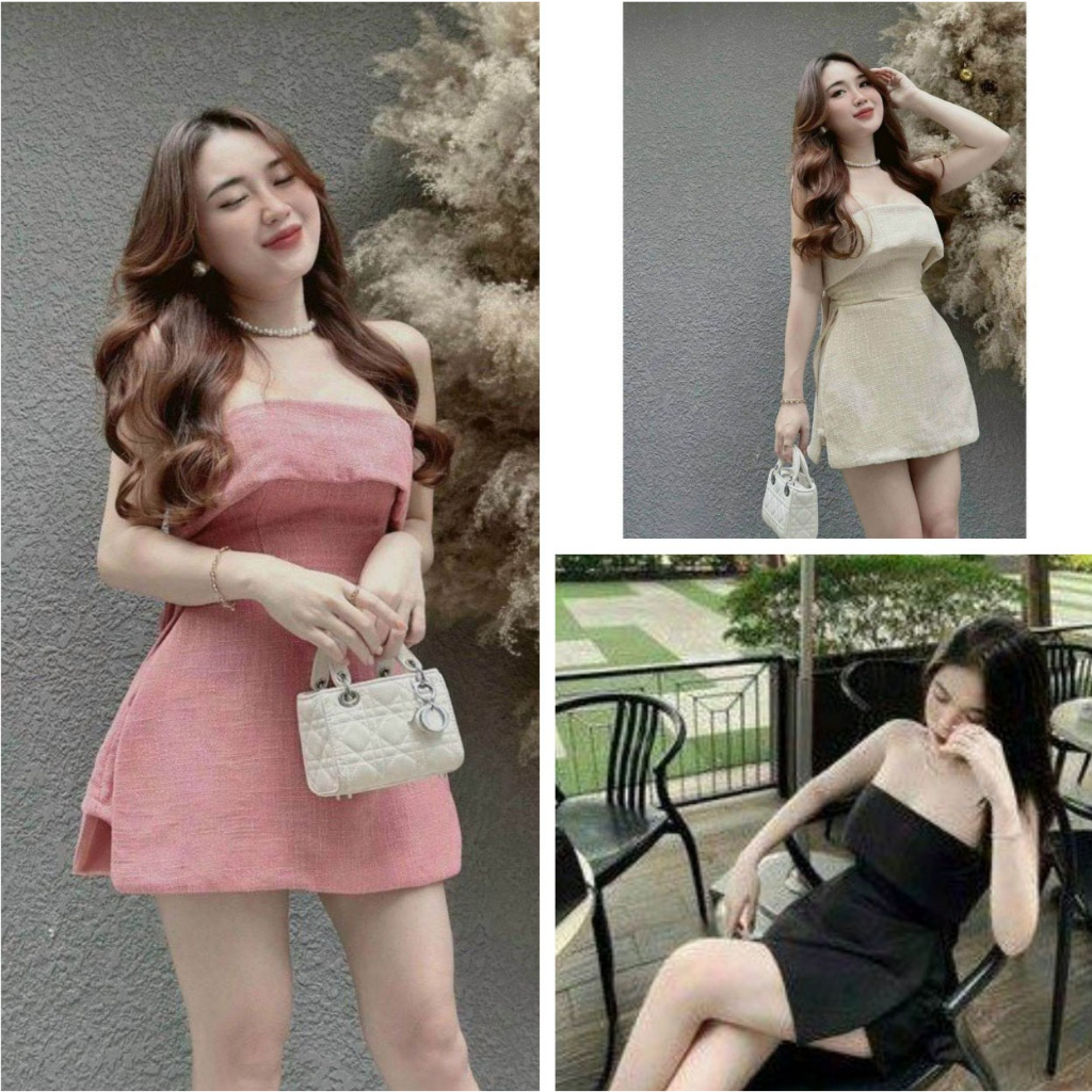 Set Nữ Áo cúp ngực đính nơ sau trễ vai sang trọng quý phái