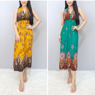 Đầm maxi xẻ tà dáng dài đi biển cho mẹ amyea - Váy đi biển chất vừa vặn lanh thái cao cấp MX028