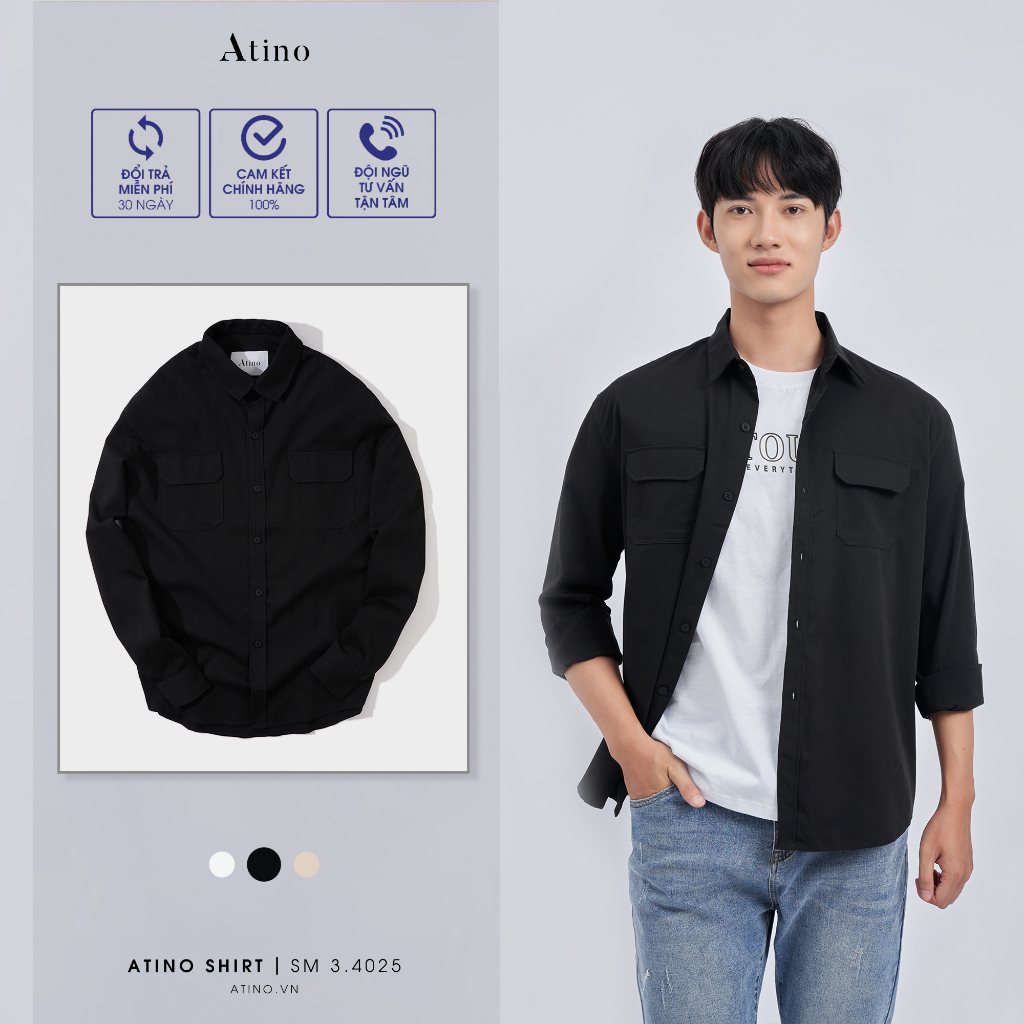 Áo Sơ Mi Dài Tay Nam Trơn ATINO Vải Cotton mềm mịn thoáng mát Form Regular SM3.4025