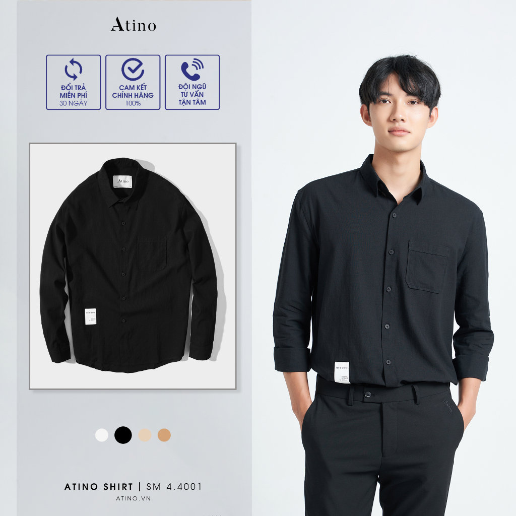 Áo Sơ Mi Dài Tay Nam Trơn ATINO Vải Cotton mềm mịn thoáng mát Form Regular SM4.4001
