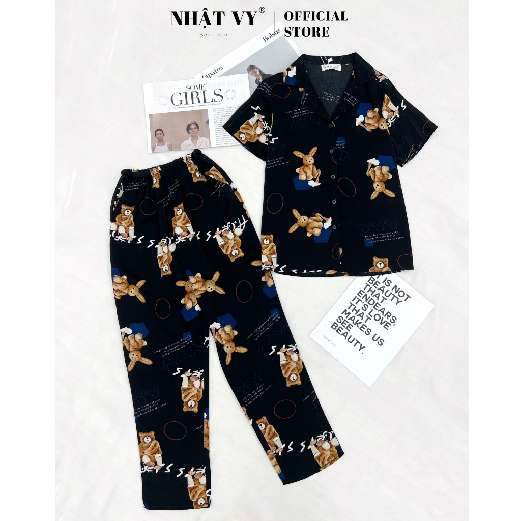 Set bộ họa tiết áo tay ngắn quần dài chất Mango Nhật Vy phù hợp dùng mặc ở nhà - D2710