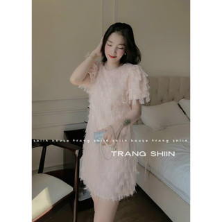 Váy hồng tay phồng dáng suông - chất long vũ đơn giản xành điệu thích hợp mặc đi chơi siêu xinh xắn y hình kèm ảnh thật