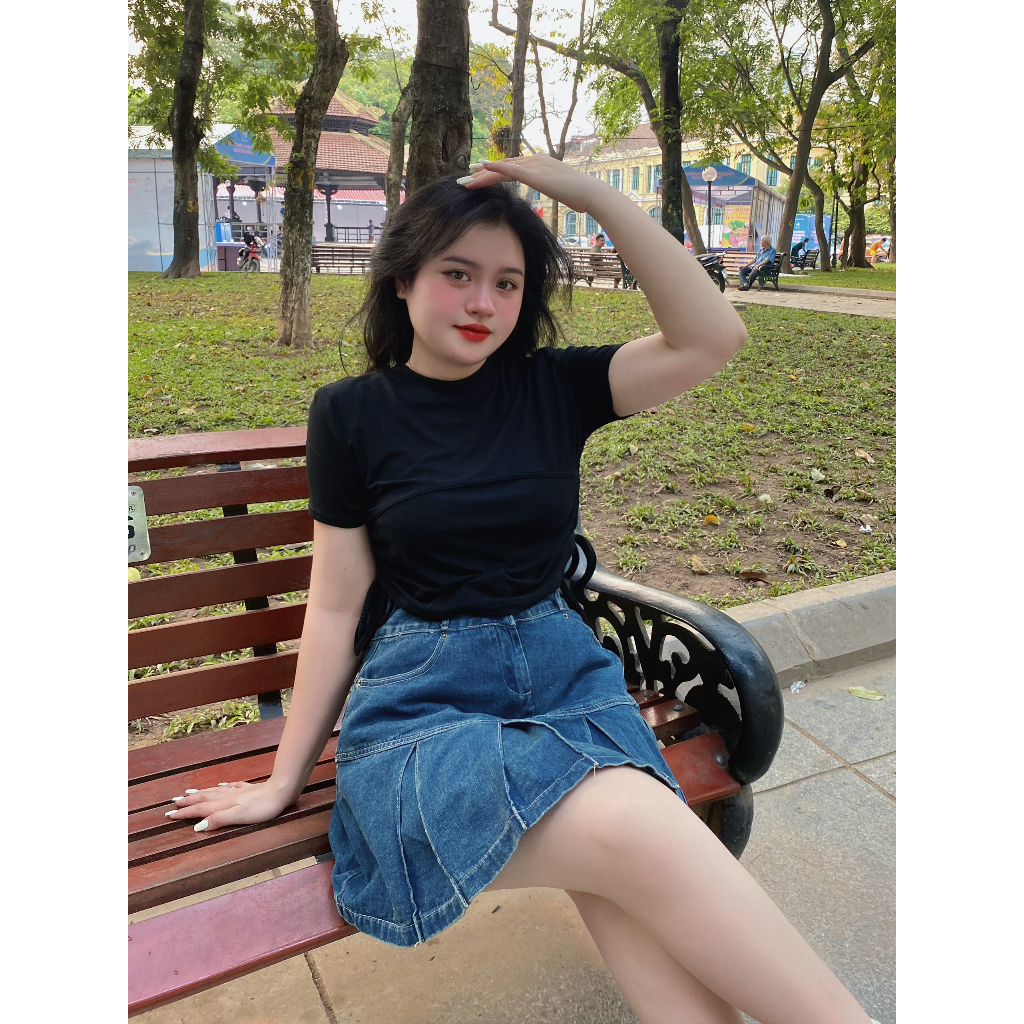 Chân váy BIGSIZE jean ngắn xếp ly M60130 55-95KG