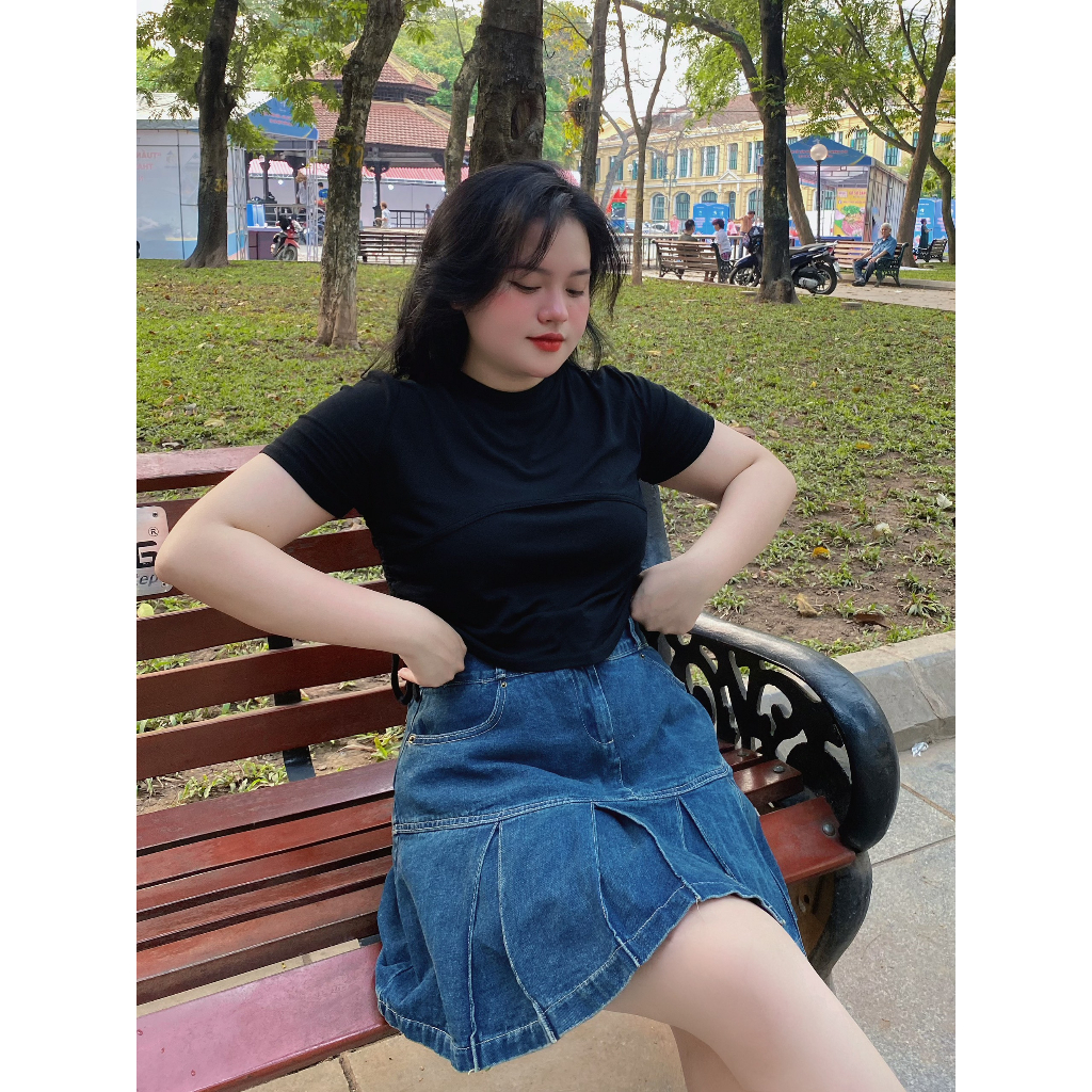 Chân váy BIGSIZE jean ngắn xếp ly M60130 55-95KG