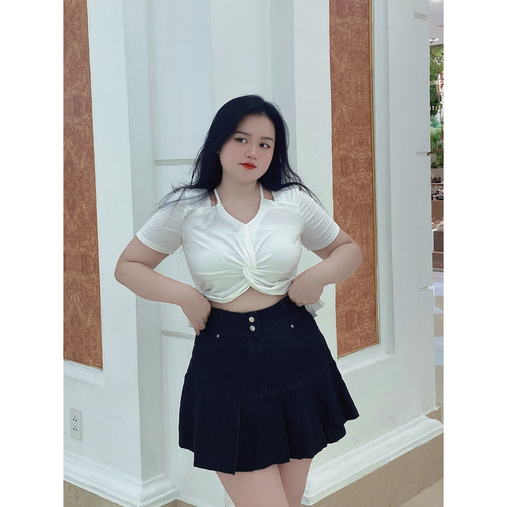 Chân váy BIGSIZE jean ngắn xếp ly M60130 55-95KG