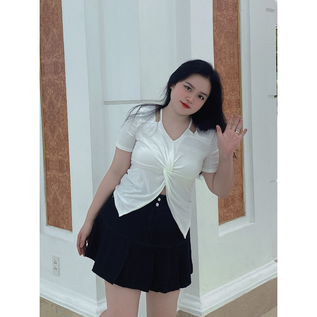 Chân váy BIGSIZE jean ngắn xếp ly M60130 55-95KG