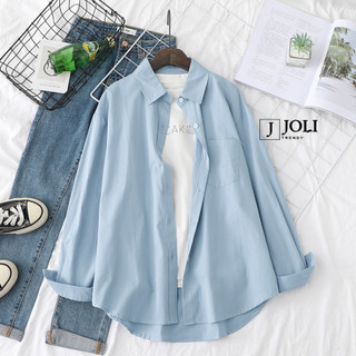 Áo Sơ Mi Đũi Xước Nữ, Sơ Mi Nam Nữ Dài Tay Unisex Mã SM Basic Có Túi Ngực By JOLI, Kiểu Dáng Hàn Quốc, Form Rộng