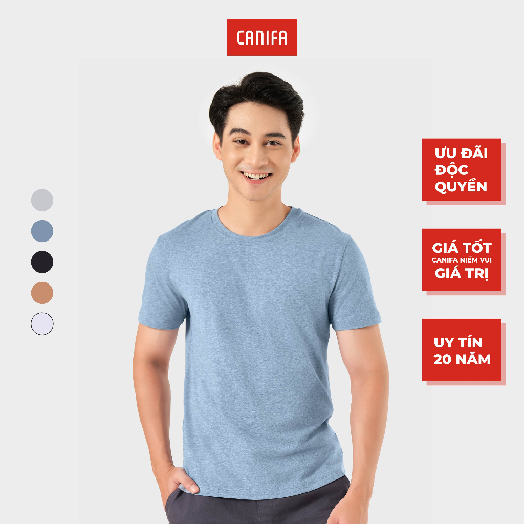Áo phông nam cổ tròn CANIFA chất liệu cotton co giãn, phom regular cổ tròn 8TS22A004